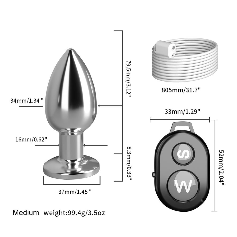 Metal anal vibrator for men and women, equipped with wireless remote control, prostate massager,