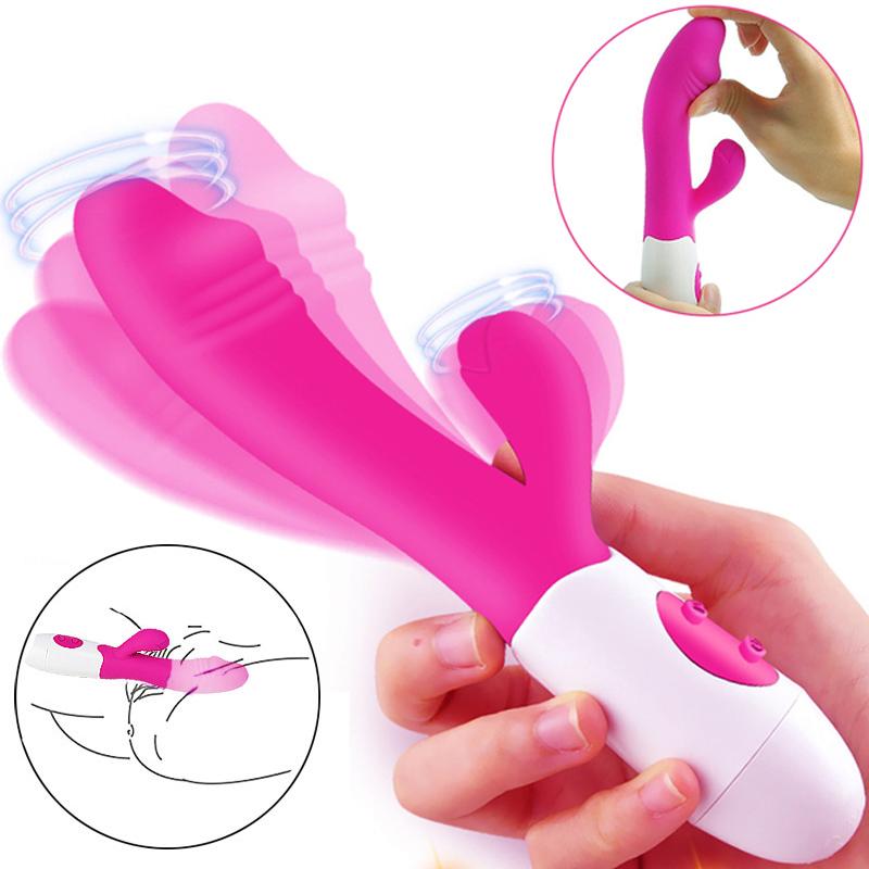 With Box G Spot Dildo Rabbit Vibrator Powerful Dual Silicone Female Vagina Clitoris Stimulator