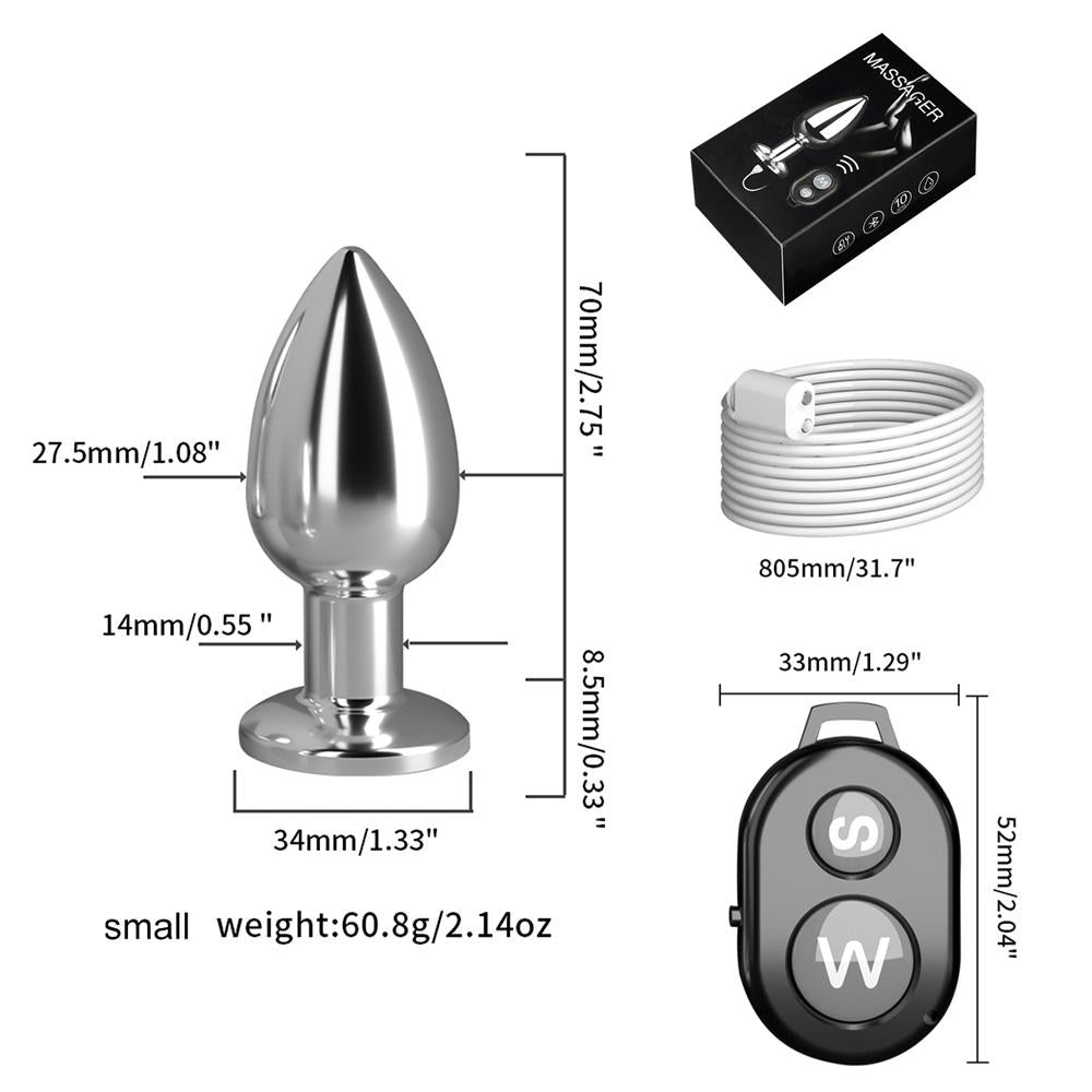 Metal anal vibrator for men and women, equipped with wireless remote control, prostate massager,