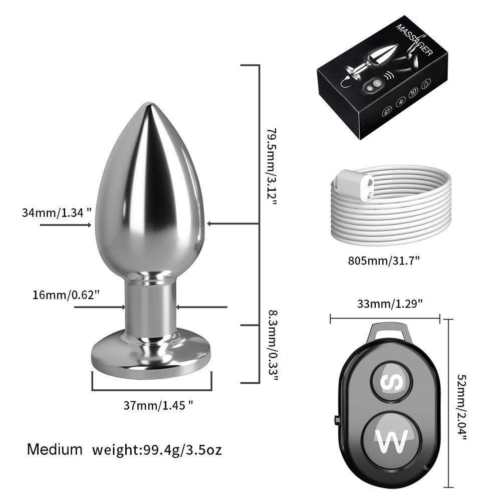 Metal anal vibrator for men and women, equipped with wireless remote control, prostate massager,