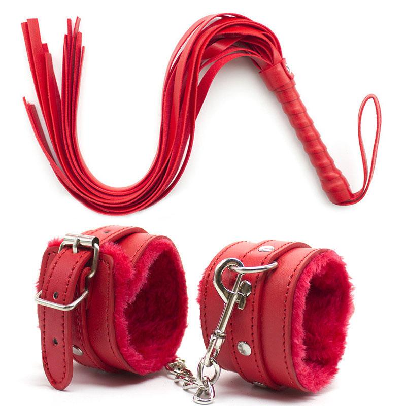 44cm PU Leather Erotic Handcuffs Ankle Cuff Restraints With Whip BDSM Bondage Slave Sex Toys For