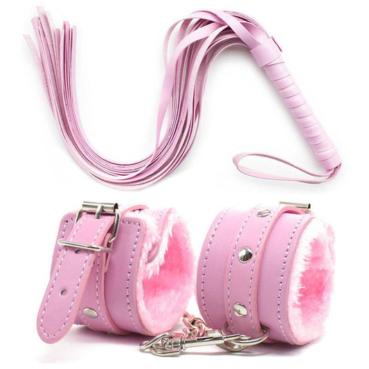 44cm PU Leather Erotic Handcuffs Ankle Cuff Restraints With Whip BDSM Bondage Slave Sex Toys For